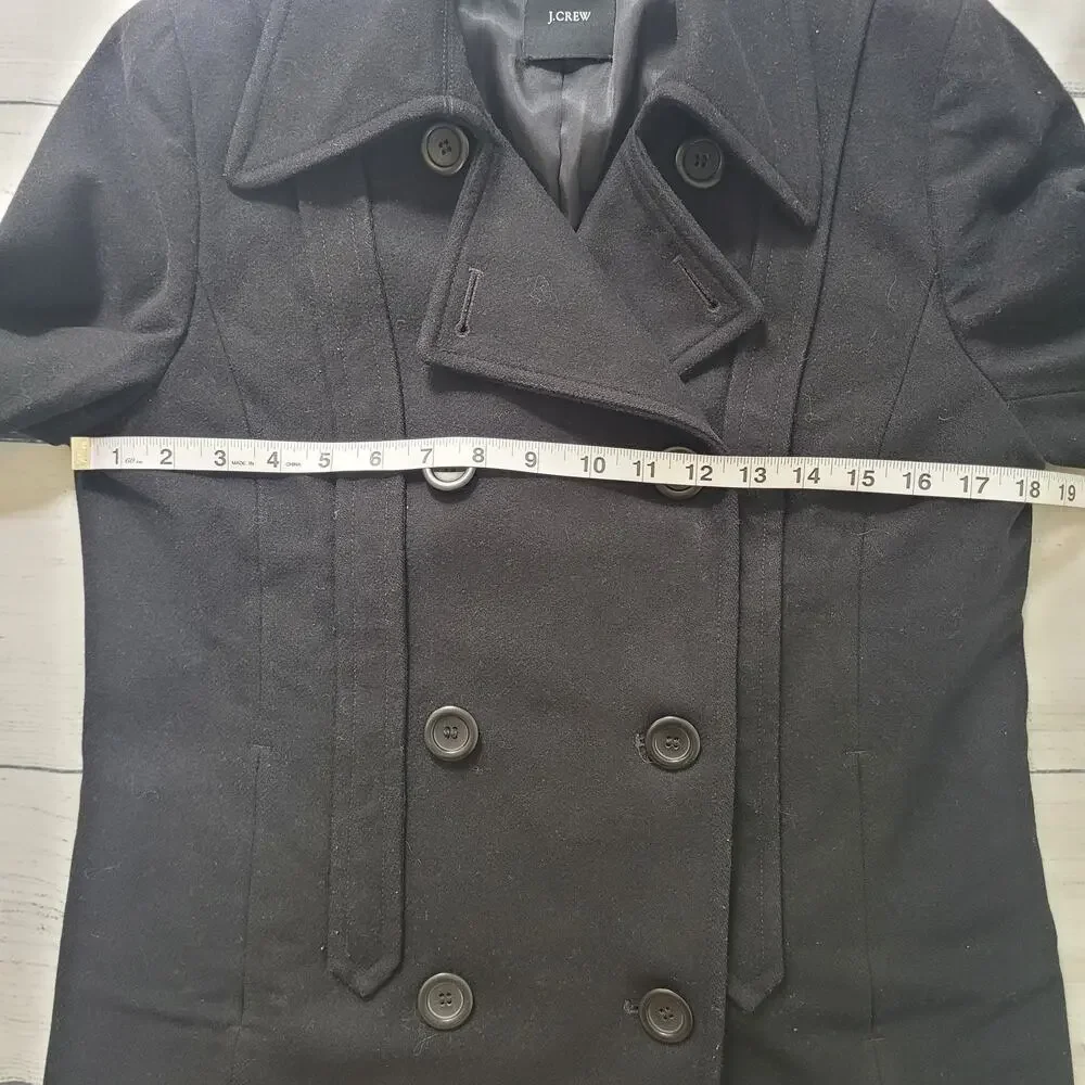 J. Crew Size est 6 Women's Black Double Breasted Short Length Gray Wool Pea Coat - Picture 7 of 10